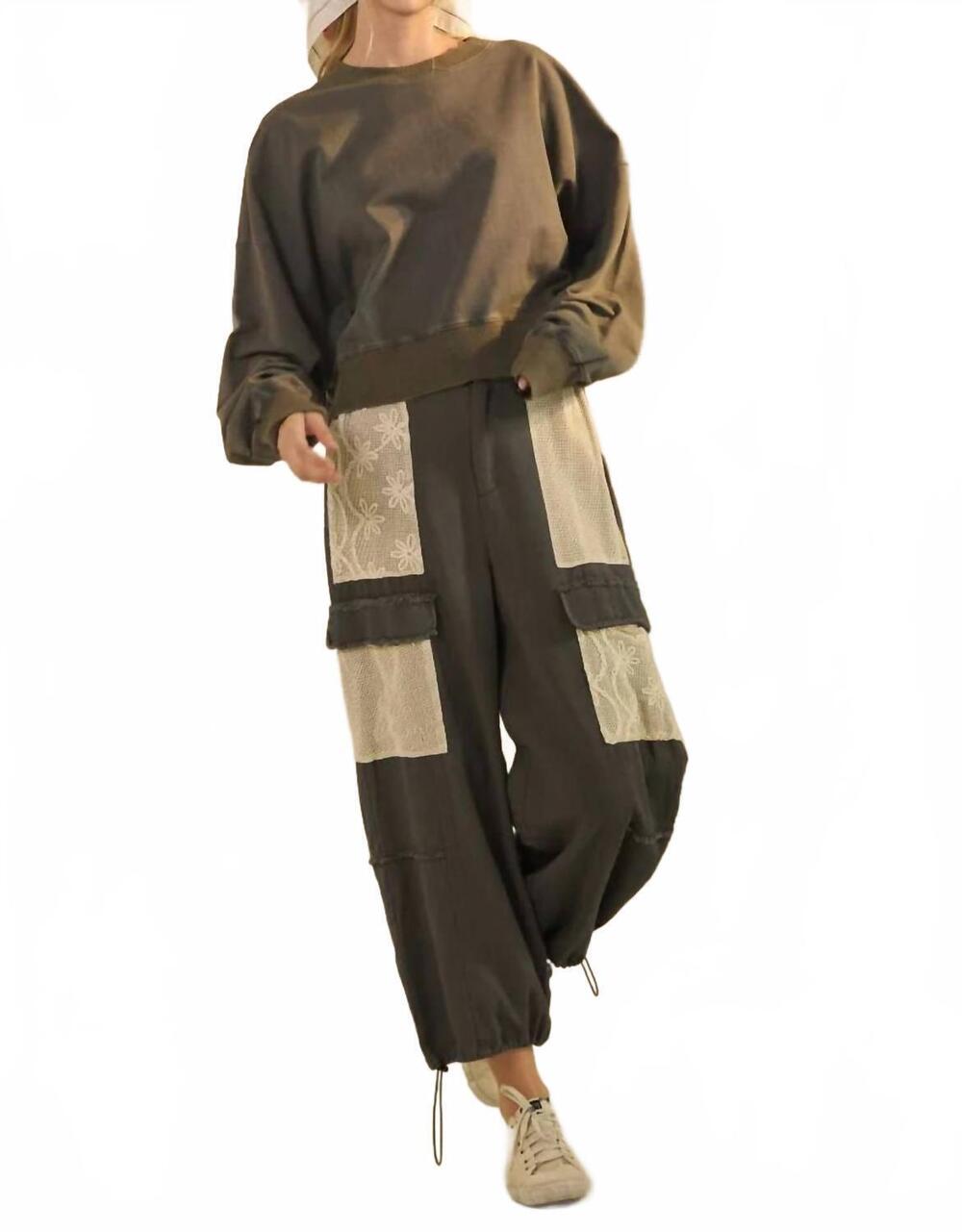 NEW ODDI cargo style wide leg pants - plus in washed charcoal
